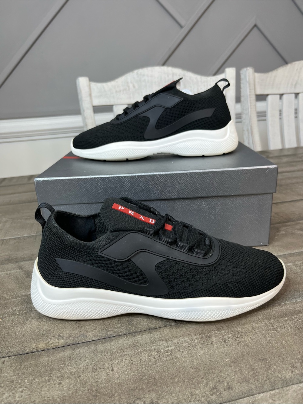 PRADA Calzature Donna Black knit Sneakers Size 37 / 6.5 Women's